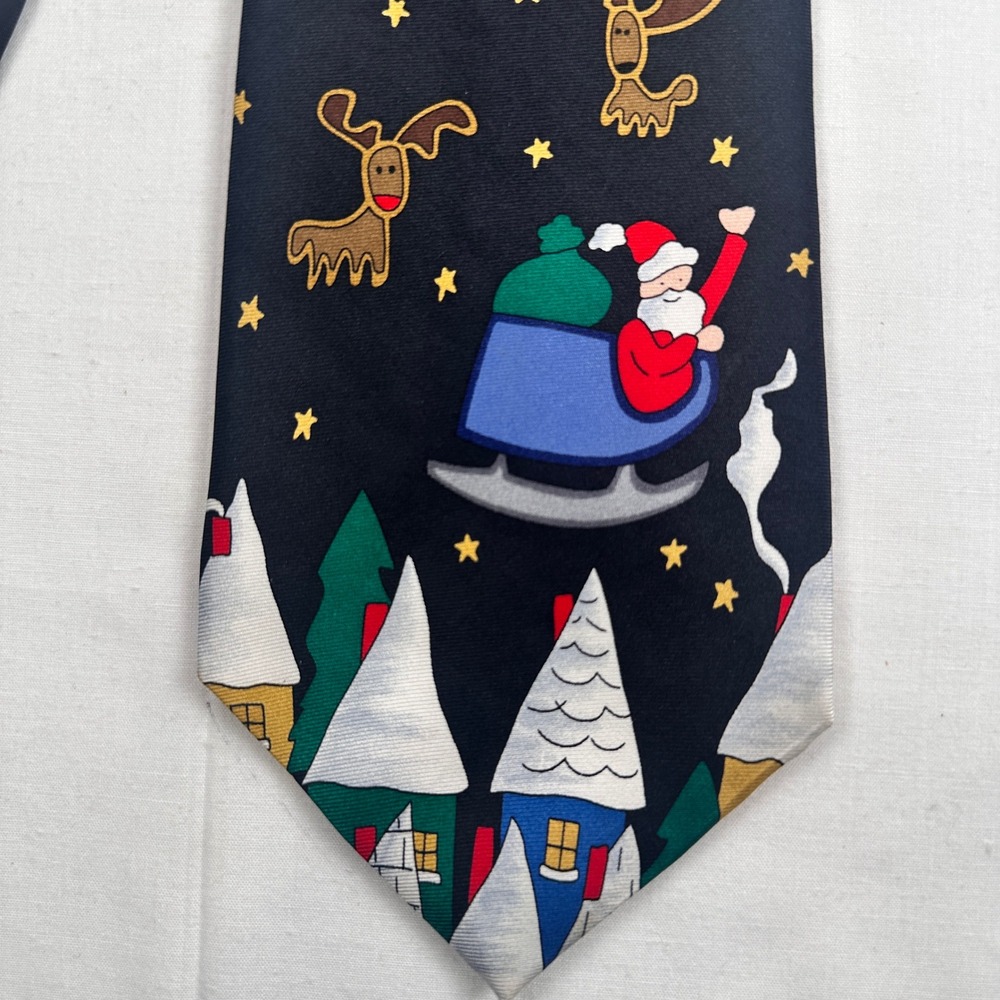 Christmas Tie necktie Holiday Santa Reindeer USA Silk Save the Children - Picture 2 of 11